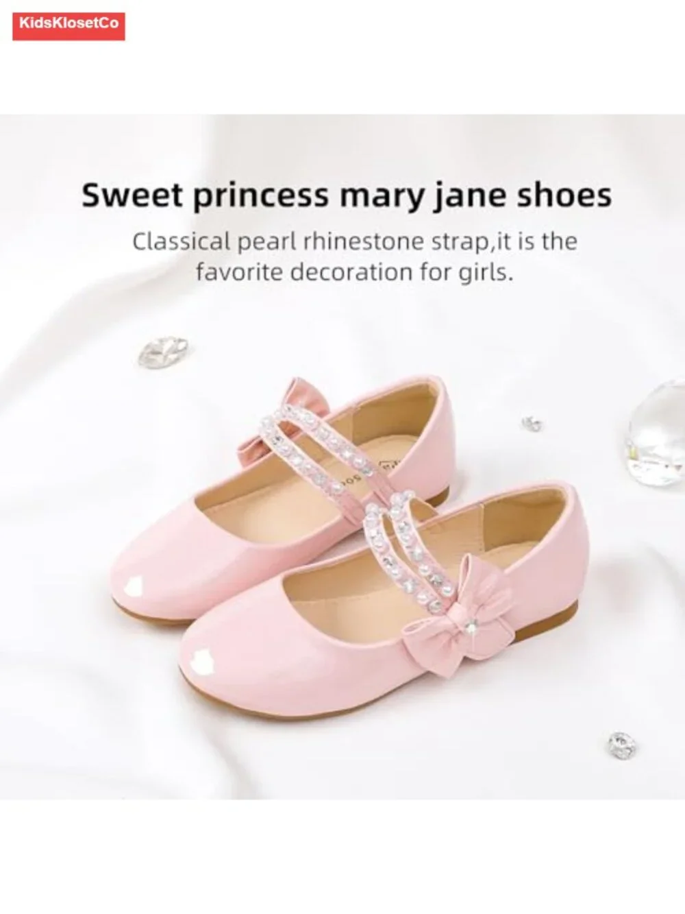 Toddler Girls Mary Jane Flats - Faux Leather Dress Shoes with Bow